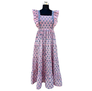 Handmade Indian Maxi Dress Hand Block Printed Cotton Tier Dress Woven and Breathable Floral Print Long Maxi Dress For Women
