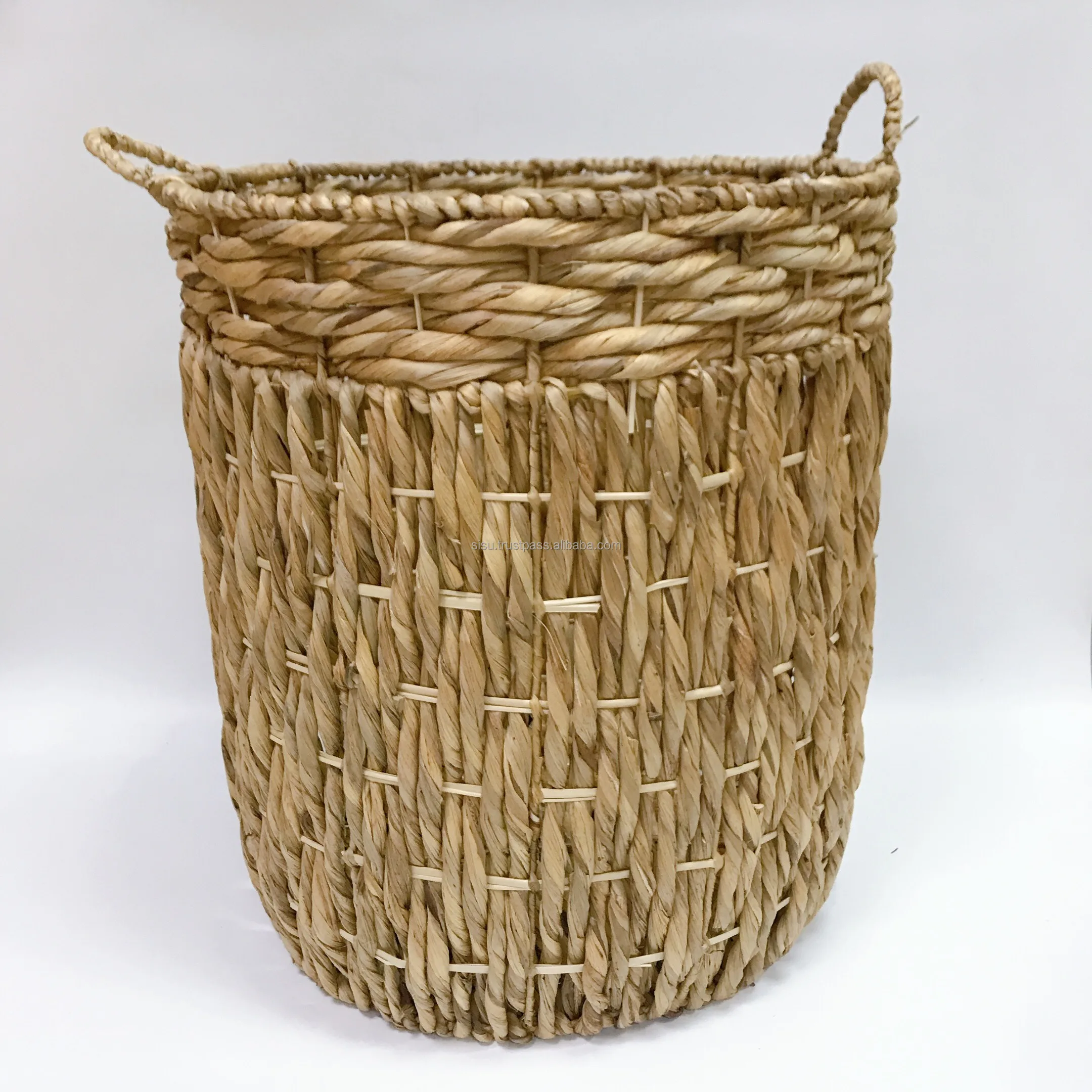 Water Hyacinth Laundry Basket With Handles Saving Natural Handwoven