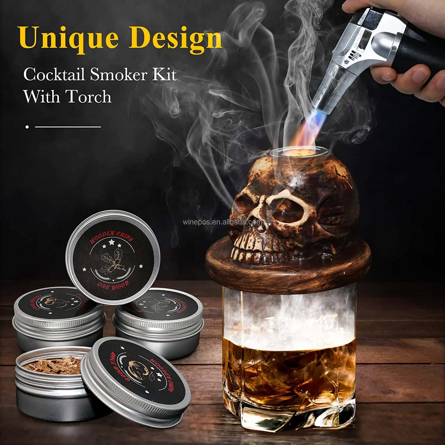 Cocktail Smoker Kit With Torch & 4 Flavors Wood Smoker Chips,Ceramics