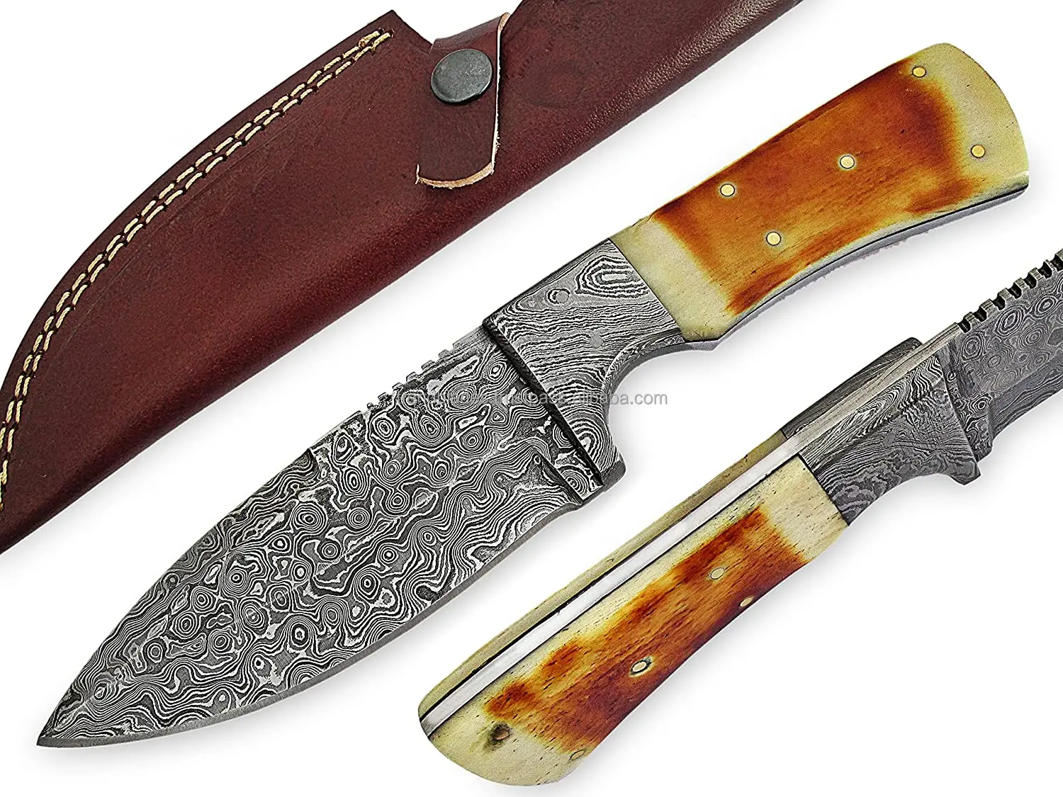 Custom Size Skinner Fixed Blade Knife Damascus Steel Blade Raindrop 