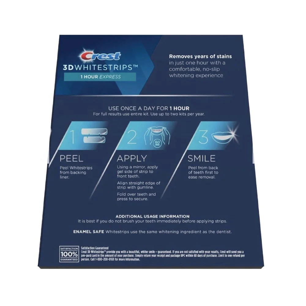Crest 3DWhite Whitestrip 1 Hour Express White Strips 1 Box 10 Pouches 20 Strips Teeth Whitening Strips