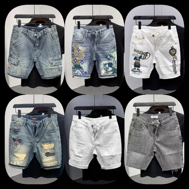 Summer New Men Fashion Stretch causal Short Jeans Denim Shorts Blue Black Denim  mens shorts