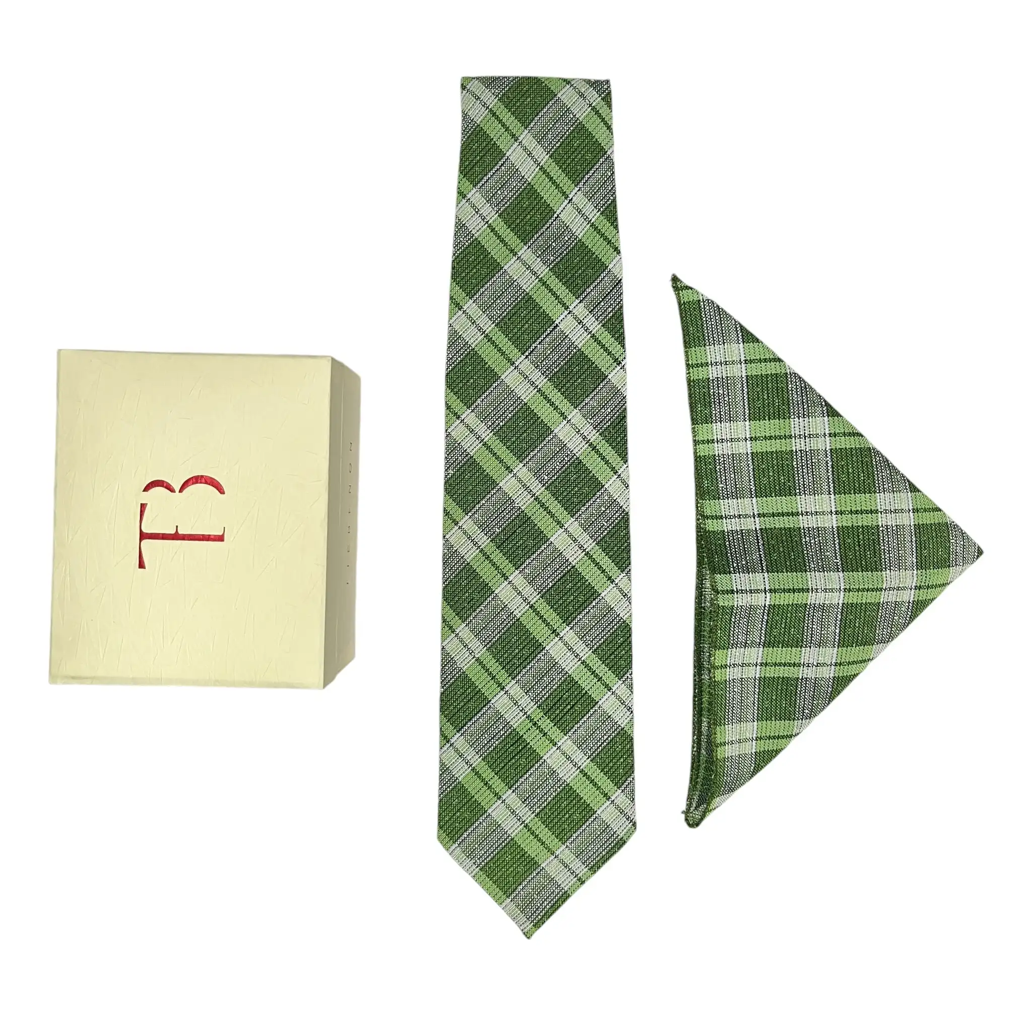 Tie Benon Multi-Color Tartan Plaided Broad Cashmere Tie and Pocket Square Combo
