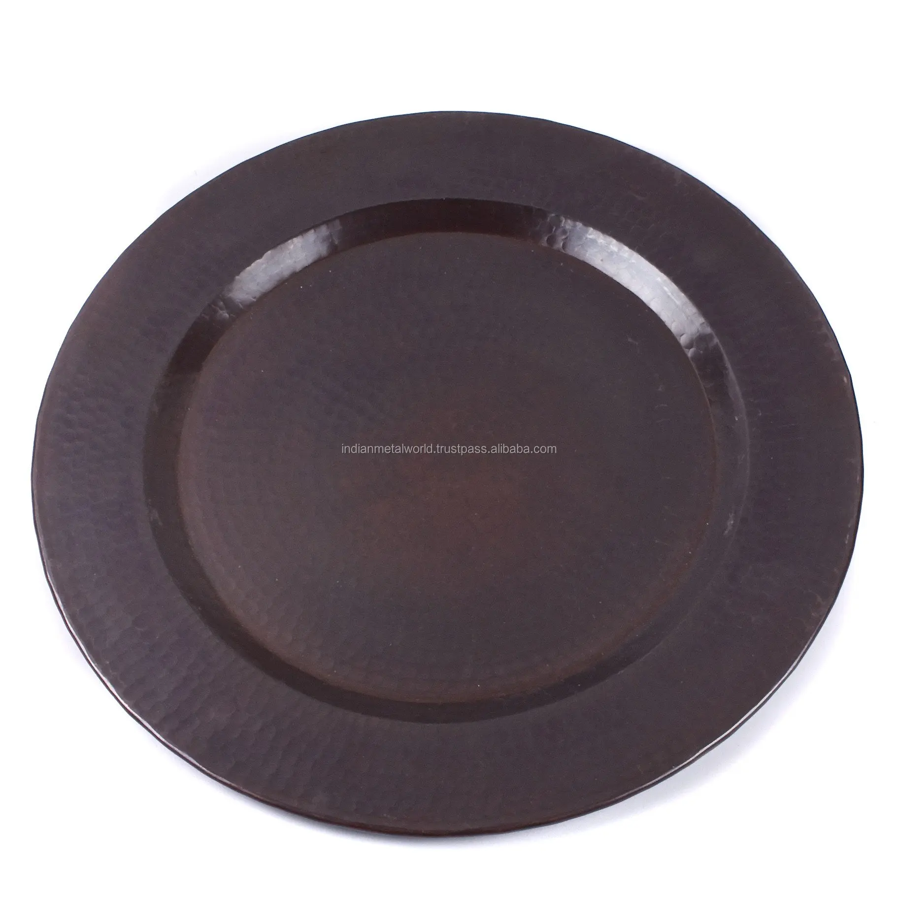 Big Copper Hammered Charger Plate Dinnerware Metal Dishes And Plates Customized Modern Platters 0653