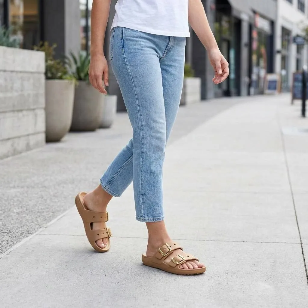 Woman walking in Crocs sandals