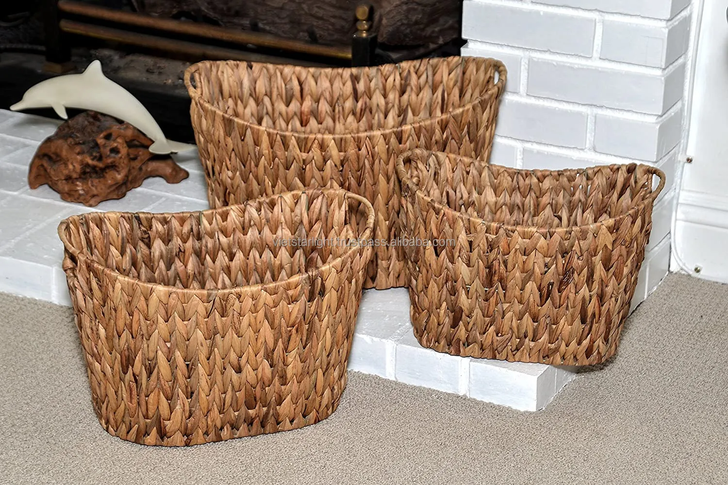Water Hyacinth Basket Water Hyacinth Woven Basket Set/3 Made In Vietnam
