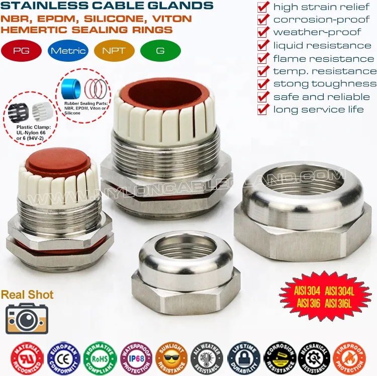 Ip68 Stainless Steel Cable Glands Ss304 Ss316 Ss316l With Viton Seals