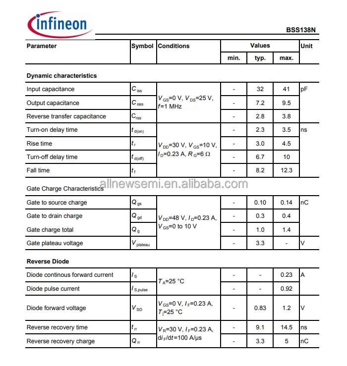 Hot sale Original BSS138NH6327 Transistor 0.23A I(D) 60V 1-Element N-Channel Silicon Metal-oxide Semiconductor FET GREEN PLASTIC