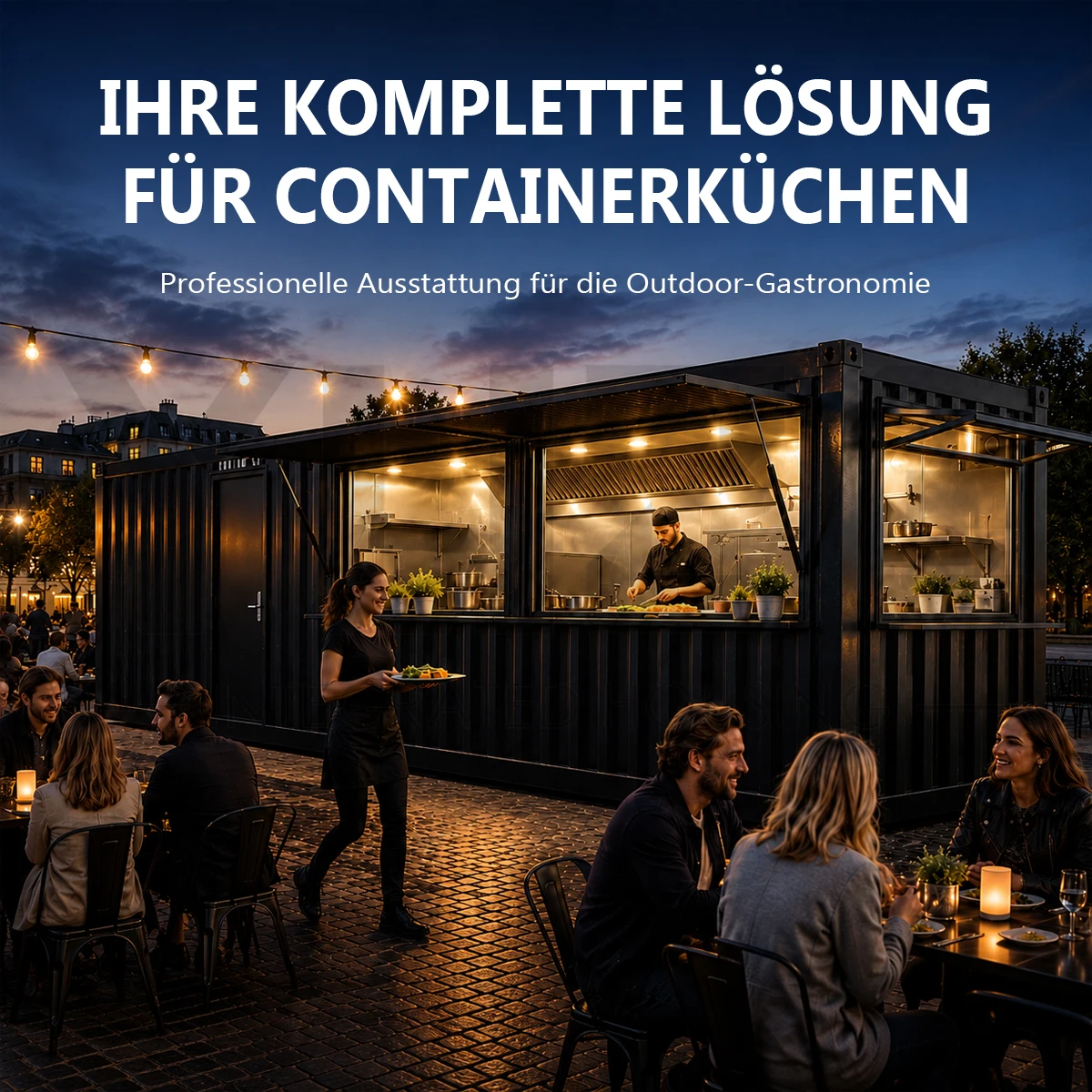 Anpassat handelskiosk i fartygscontainer på 40 fot, prefabrikerat kommersiellt kök för BBQ-grill, burgarkök och matkiosk – färdigprojekt (turnkey)