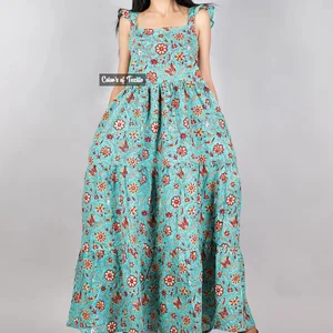 Autumn/Winter Solid Pattern Hand Block Printed Indian Tunics Sustainable Sleeveless Maxi Dress For Women Nonwoven Weaving