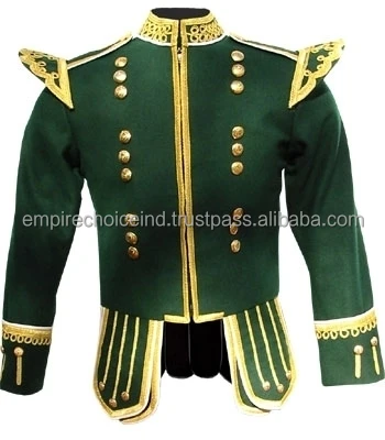 100% Wool Blend Gold Braid Trim Red Military Doublet Pipe Band Jacket