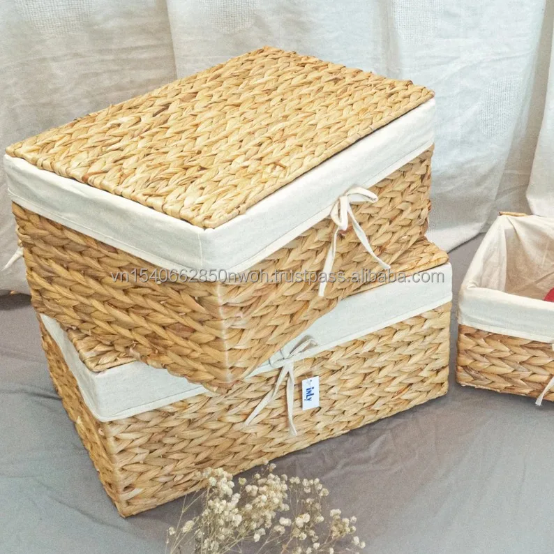 Seagrass Water Hyacinth Baskets With Linings Cube Wicker Box With ...