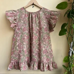 Hand Block Printed Summer Top Cotton Women Top Handmade Casual O-neck Short Sleeve Cotton Blouse Gift For Her