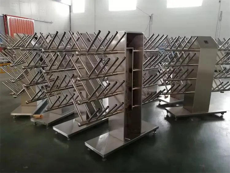 Stainless steel shoe drying rack for hygienic footwear management in food processing facilities