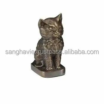 Antique Brass Finish Aluminium Pet Sculpture Urn for Cat Ashes 