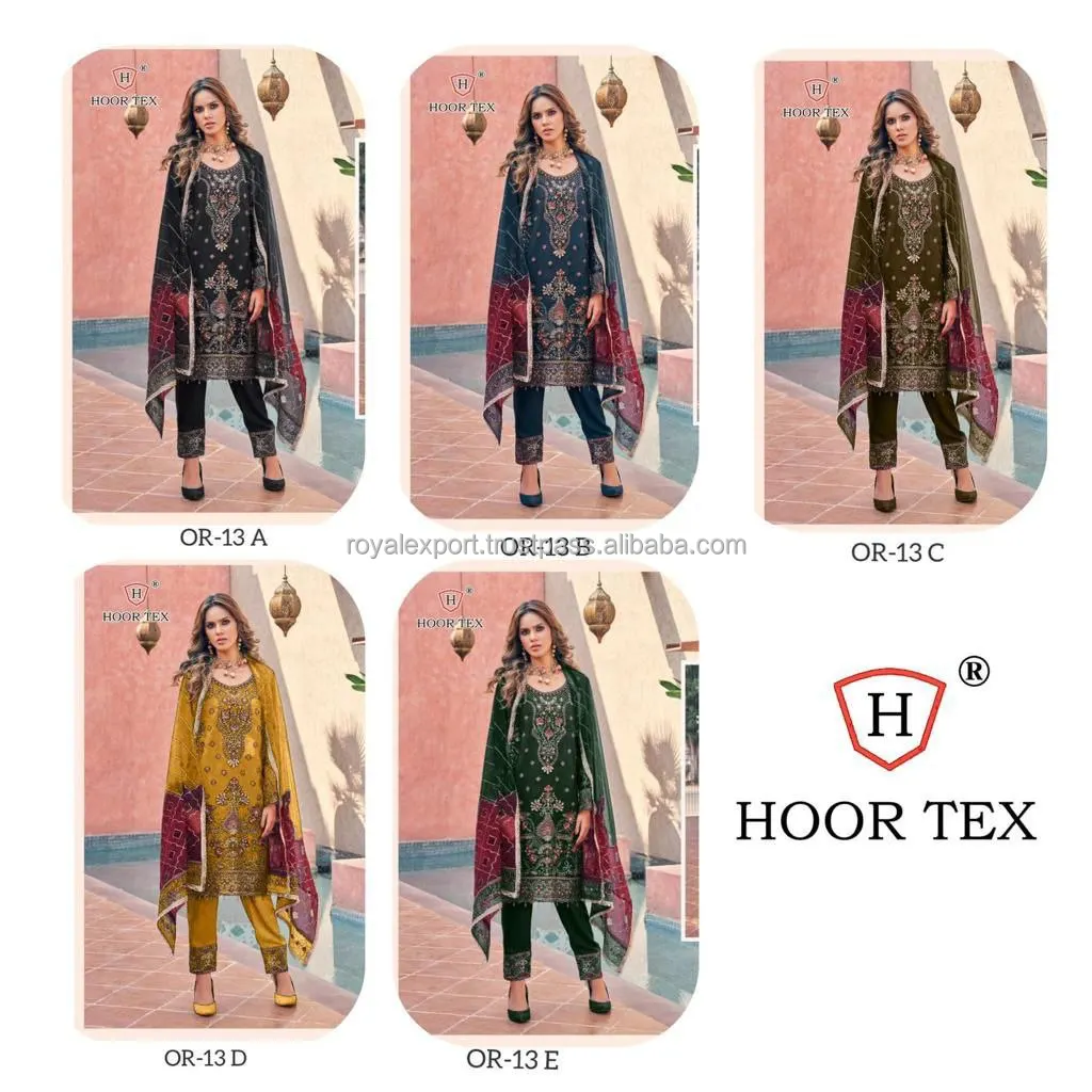 Rさん*おすすめ*パキスタンの高級オーガンザの手作りドスluxury3点 刺繍入り高級レンジFaux Organzaドレスグローバル輸出業者の