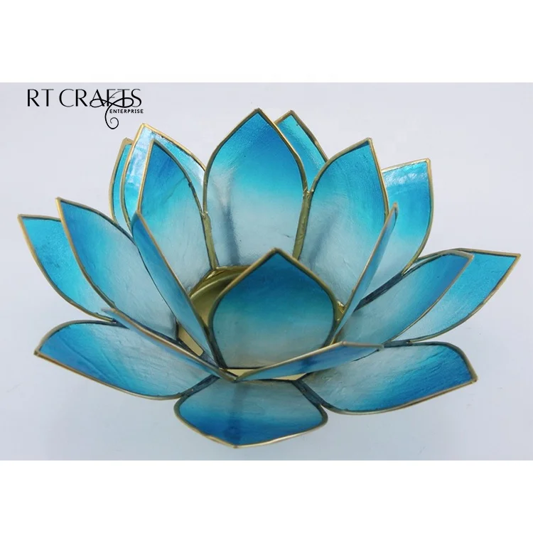 Capiz Shell Lotus Candle Holder in Chakra Colors for Meditation & Mood Lighting Spiritual Home Decoration Gift