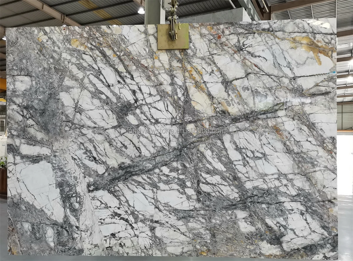 Luxury Classic Brazil White Marble Polished Invisible Grey Marble Slab