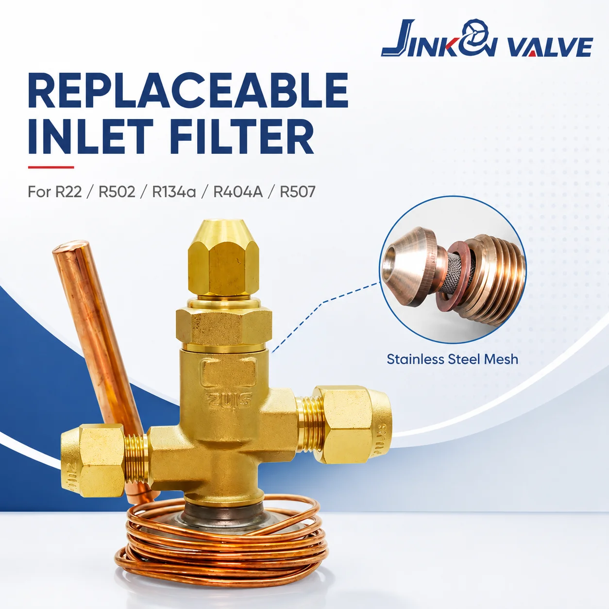 JINGKON NRF/NRFE Brass Thermostatic Expansion Valve for Cold Room Freezer Chiller AC R22/R134a/R410A SAE ODF 1.76-42kW