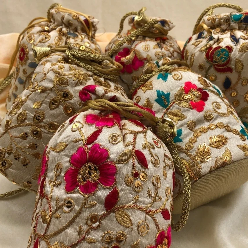 Gold Potli Bag Wedding Gift Handmade Unique Purse Embroidered