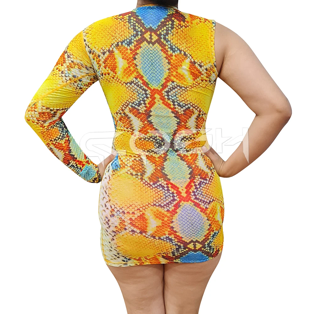 python print bodycon dress Long Sleeve Snake Print Bodycon Dress