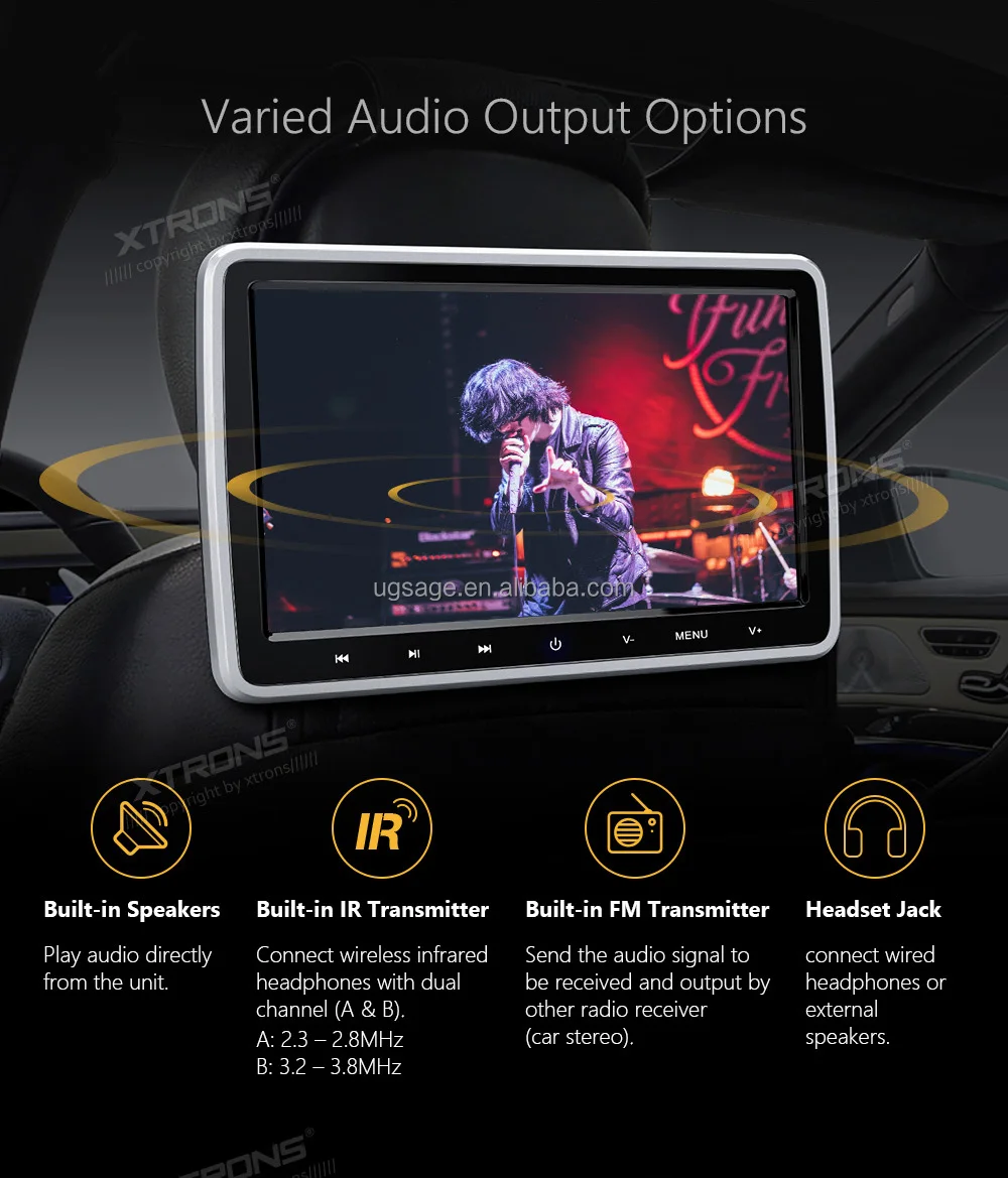 Xtrons 10.1" Digital Tft Screen Car Clipon Headrest Dvd Player For All