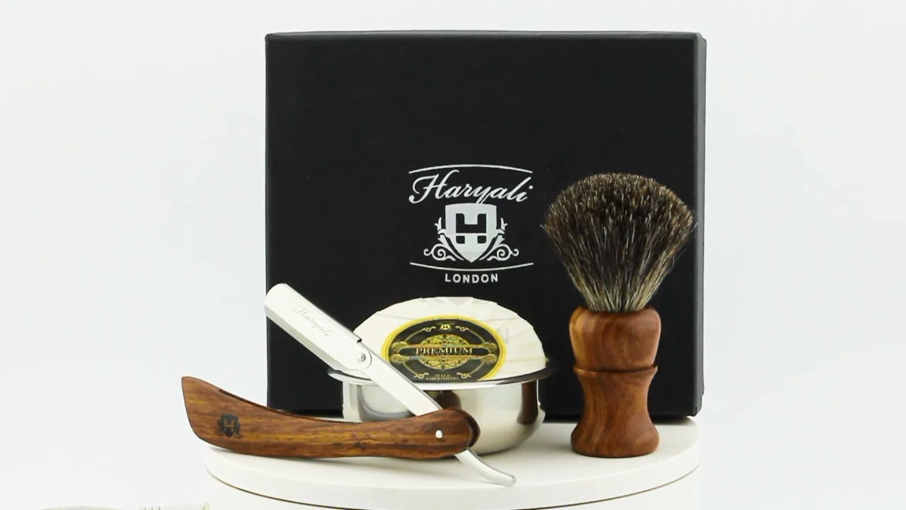 Haryali London Shaving Set Wooden Shaving Kit Cut Throat Razor Super