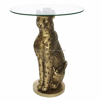 Antique Gold Leopard Occasional Table with glass top home decor furniture for living room Furniture Simple And Attractive Tables