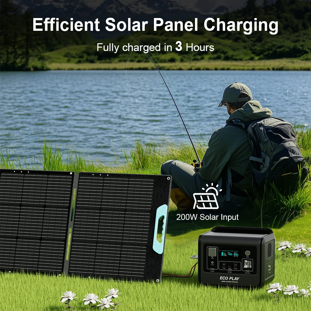 Portable Power Station 220V 100V 512Wh 800W Solar Panel Car MPPT Flashlight Cigar Lighter