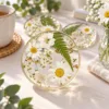 White and green floral coasters