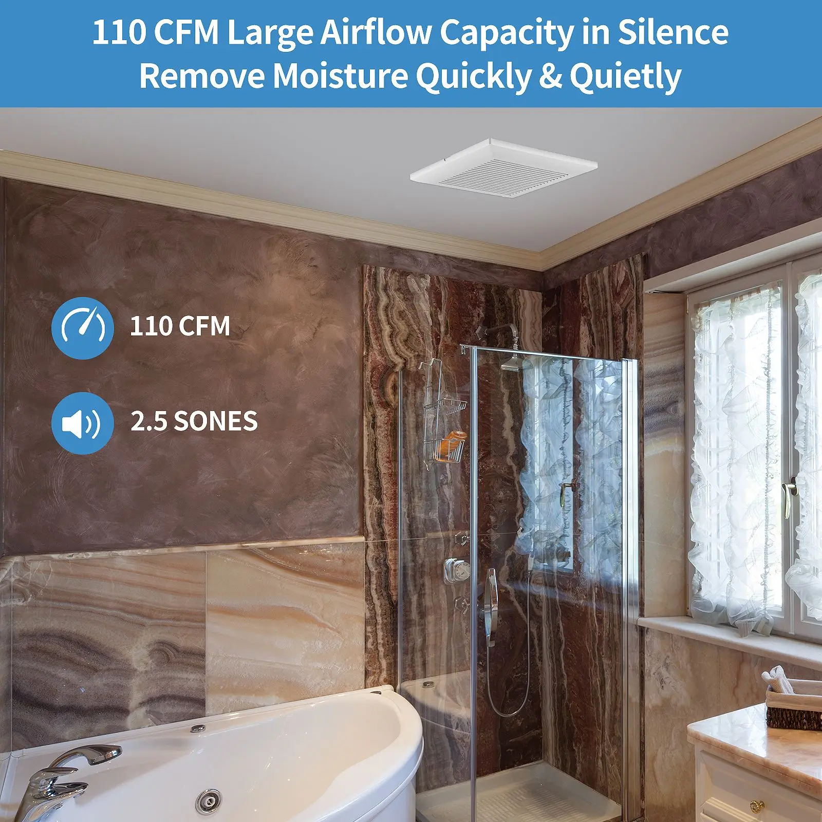 Bathroom Exhaust Ventilation Fan, 110, CFM, Ceiling - detail 4