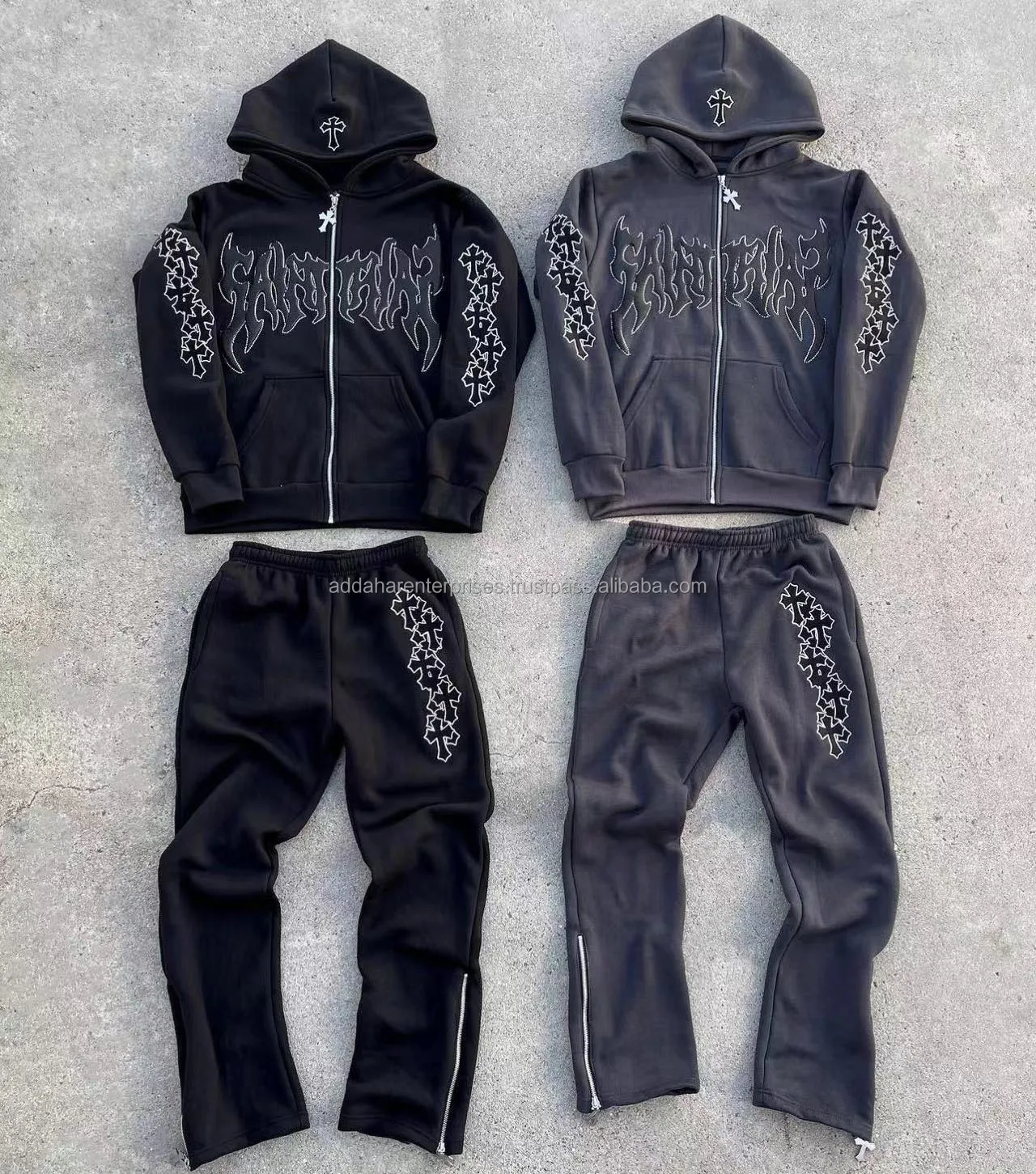 Men Sweatsuit Flared Sweatpants And Hoodie Sets Unisex Tracksuit Puff ...