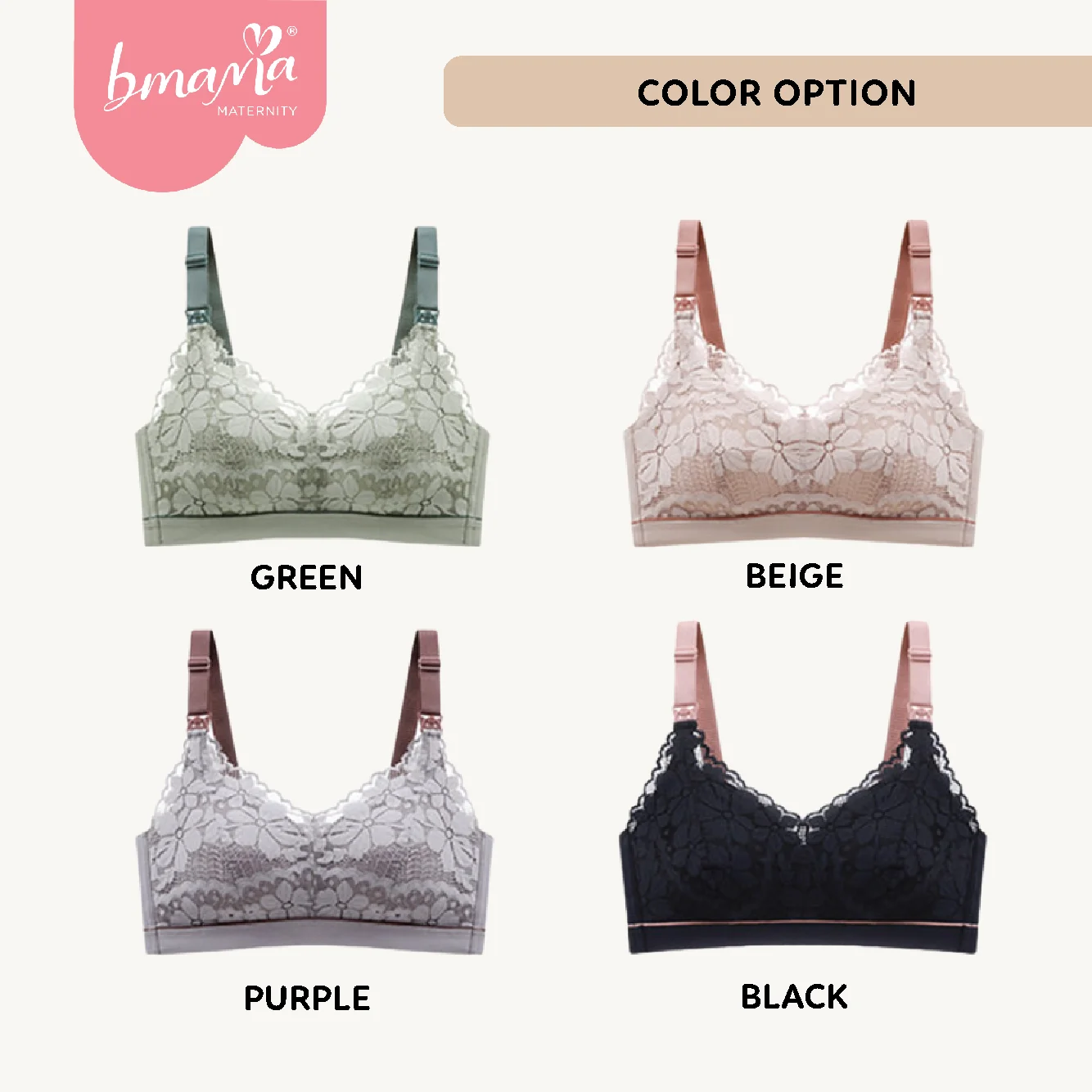 Bmama Maternity Front Open Plus Size Thin Floral Lace Push-Up Anti