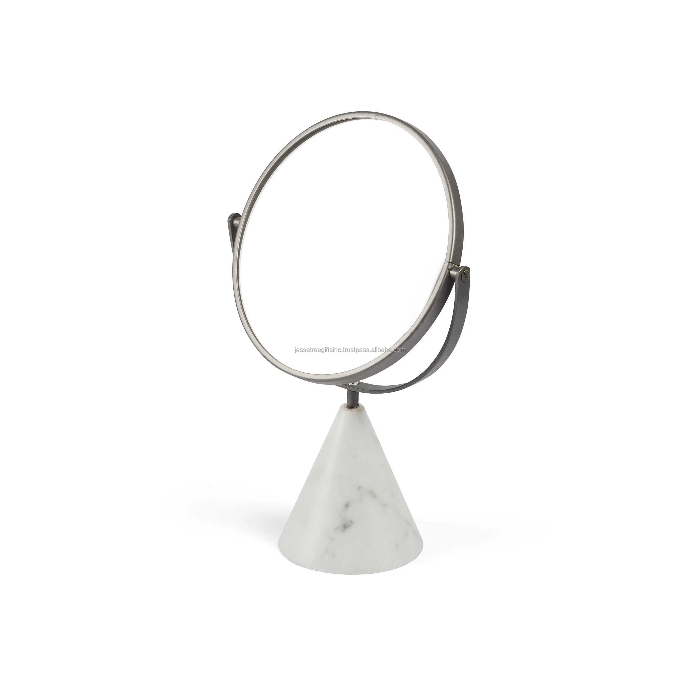 Metal Frame Table Mirror With Brown Marble Base Black Powder Coating