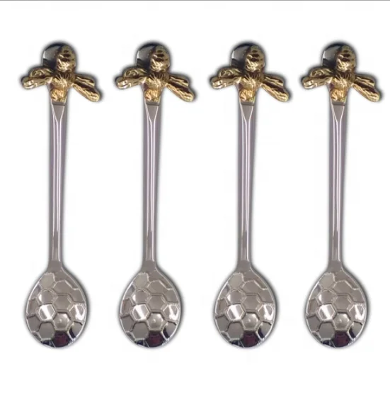 New Arrival Customised Four-Delight Gold Bee Hive Spoons Inspired by Honeycomb Design Tea Coffee Kitchen Accessories Made Metal