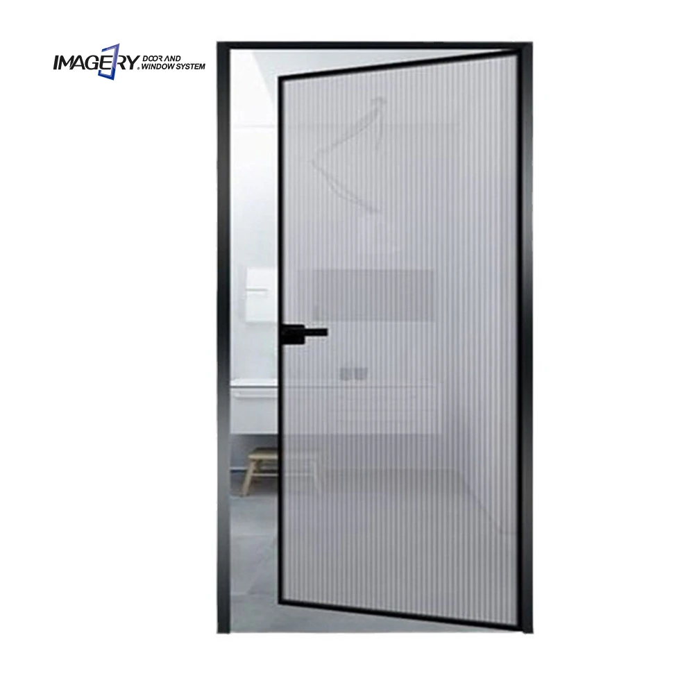 Latest Customized Extremely Narrow Frame Glass Soundproof Aluminum Casement Swing Door for Bathroom