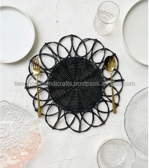 Tienphong Handicrafts Best Selling Black Rattan Placemat 35cm 100