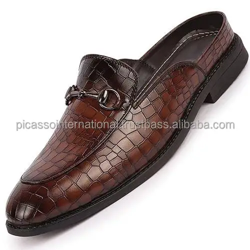 Globally Selling Standard Quality Formal Party Wear Men's Back Open Slip On Mules Shoes Genuine Leather Shoes for Bulk Buyers