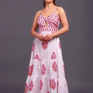 Indian Block Print Cotton Maxi Dress for Women Floral Cotton Dress for Summer and Autumn Season Sustainable Long Maxi Dress