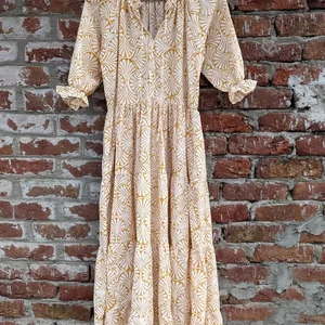 Hand Block Printed Cotton Maxi Dress Floral Handmade Summer Autumn Winter Season Nonwoven Solid Pattern