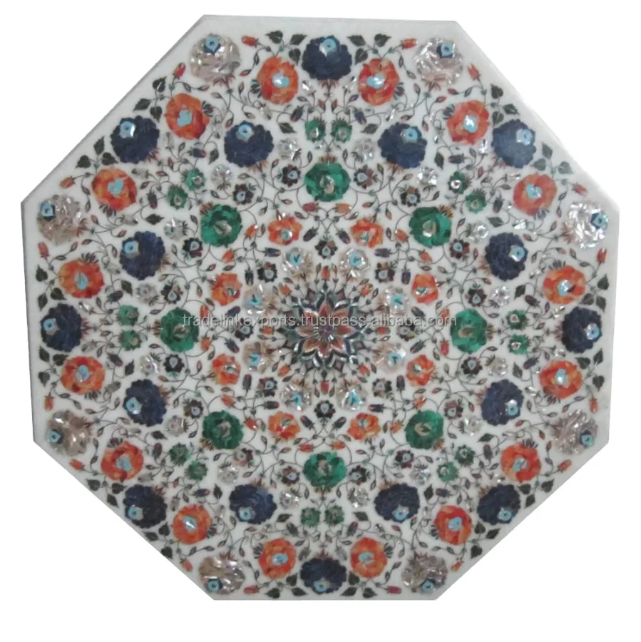 Modern Semi-Precious Marble Stone Top Dining Table Inlaid Antique Eco-Friendly Waterproof Villa Home Decorative Set Kitchen