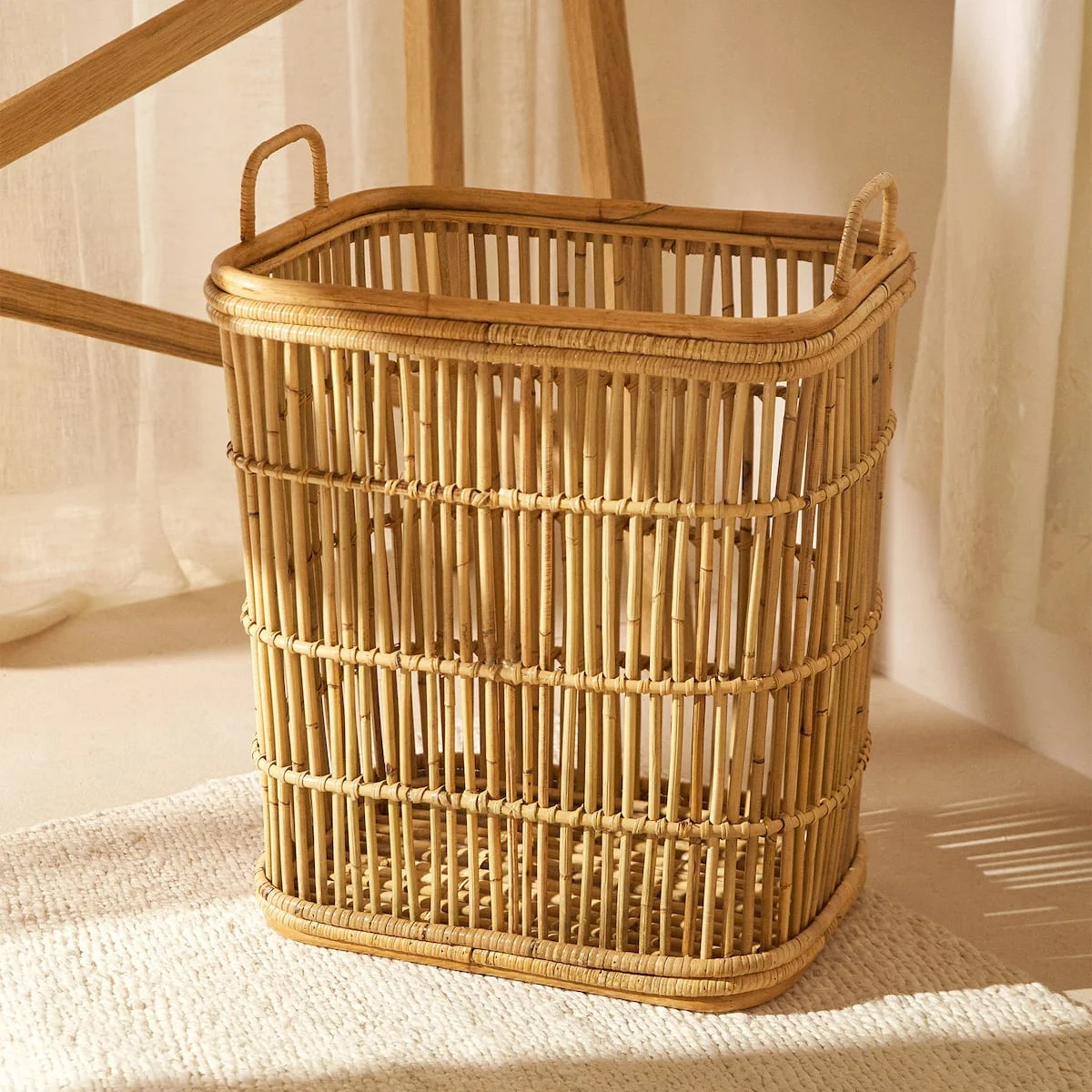 Natural Wicker Woven Basket With Handles For Home Storage Rattan ...