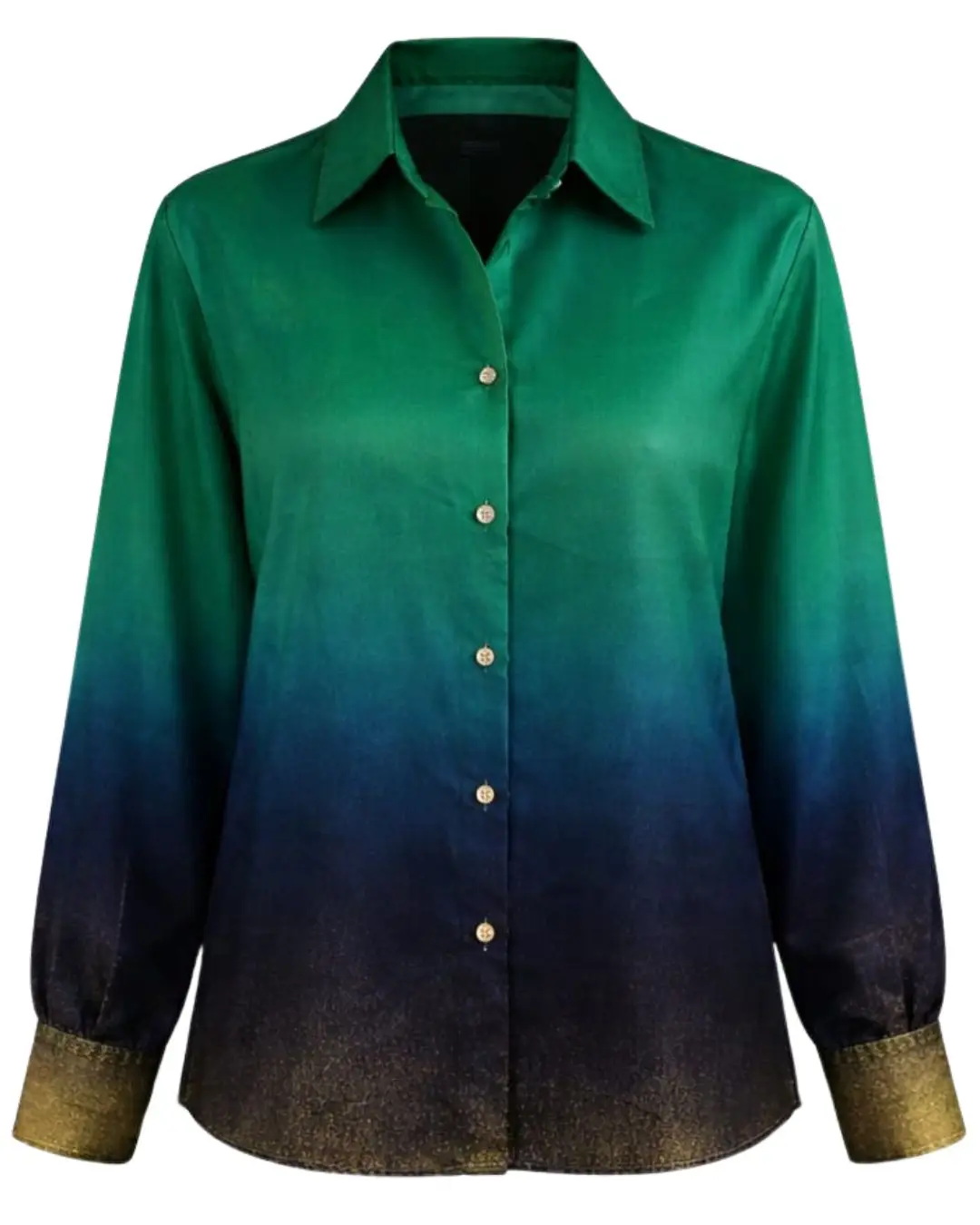 emerald green dress shirt womens To Navy Ombre Women Long Sleeve Button Down Casual Office Blouse Manufacturer Custom OEM Apparel Top xx060626