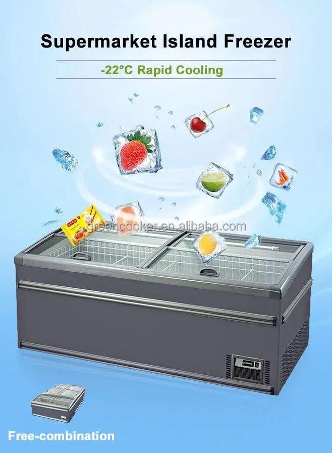 850l Supermarket Ice Cream Freezer Sliding Glass Door Deep Display