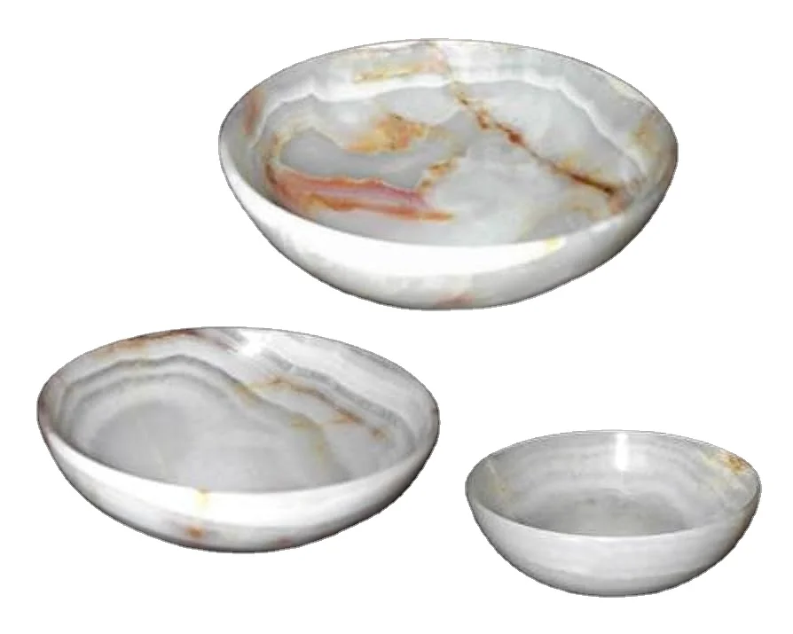 新品未使用！！Handcrafted Modern ホワイトオニキス ボウル Handcrafted White Onyx Bowls - Elegant and Sustainable
