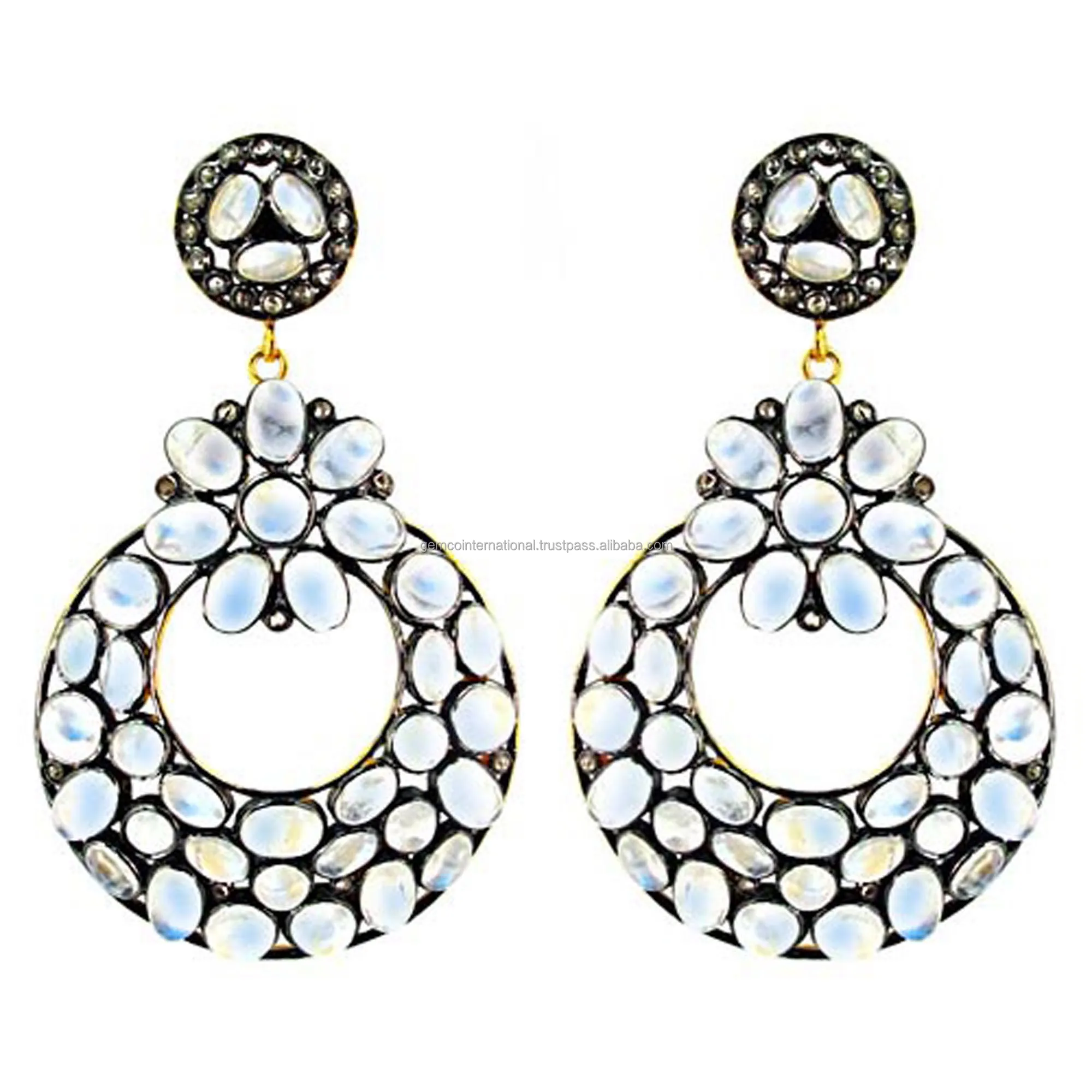 Natural Diamond Dangle Earrings 925 Silver Antique Design Indian Jewelry Gemstone Royal Blue