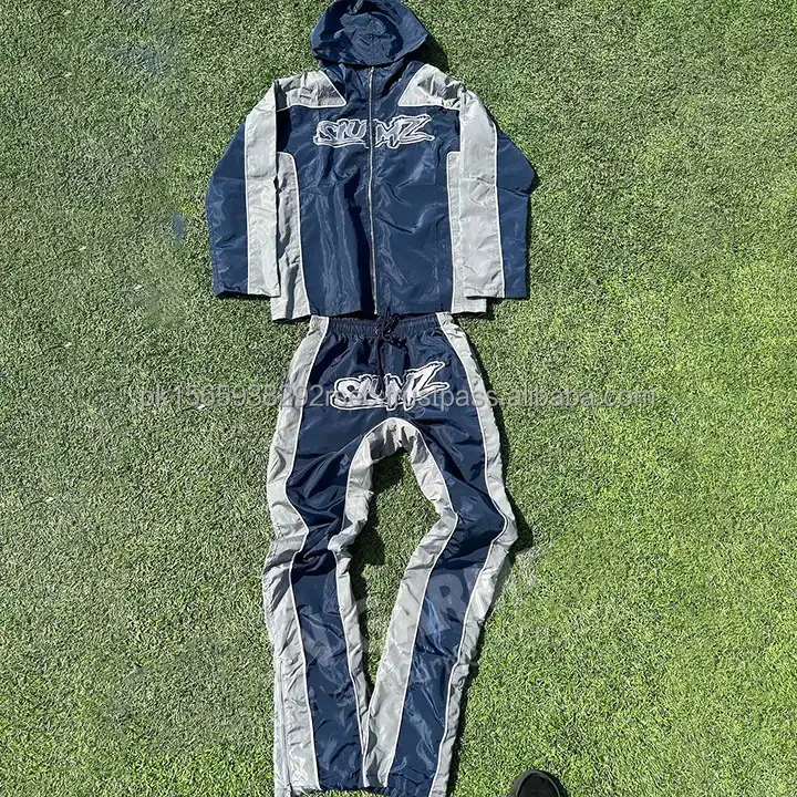 Custom Nylon Sweat Suit Zip Up Jacket And Pants Set Men's Casual