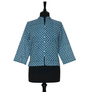 SALE Short KURTA TOP Style 7 Steel Blue with White Scallop Design Women Top Indian Top