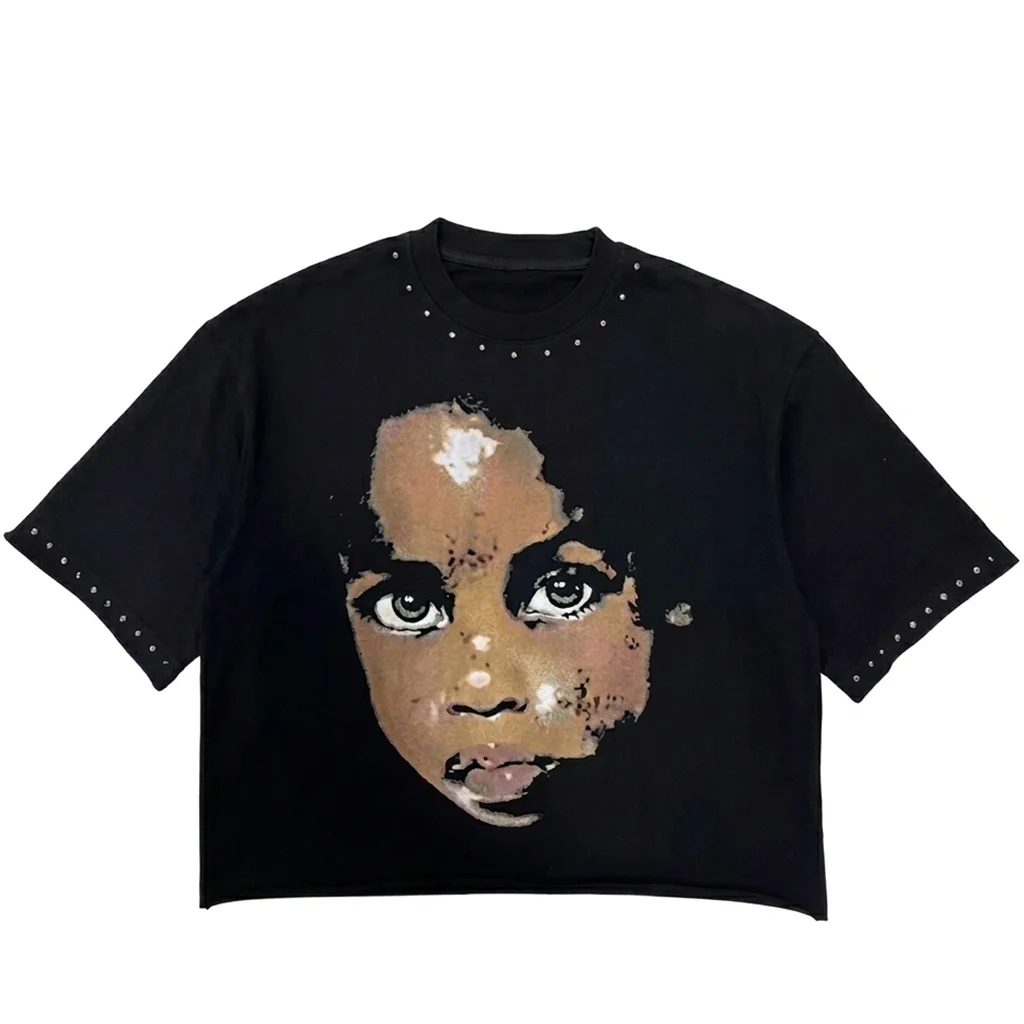 Ibex Custom Oversized Drop Shoulder T Shirt 100% Cotton Heavyweight Rhinestone Graphic Printed Short Sleeves T Shirt For Unisex
