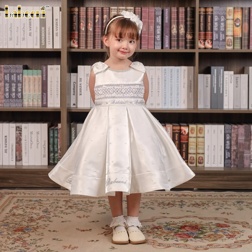 Fancy Taffeta Hand Smocked Children Autumn Dress ODM Baby Wholesale Manufacturer-FC005